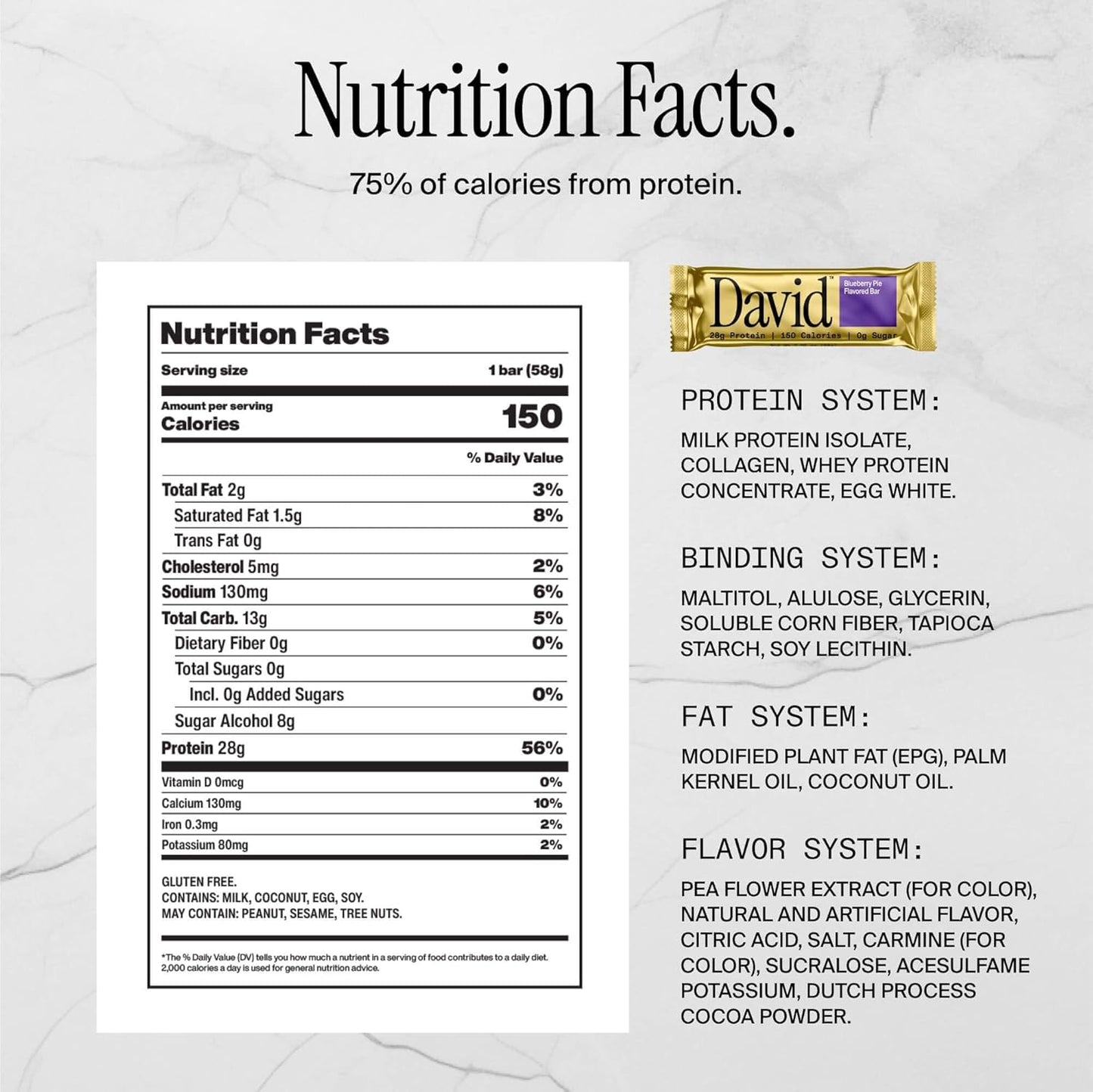 David Bar: High Protein, No Sugar β 28g Protein, 150 Calories, Pack of 12 π«πͺ