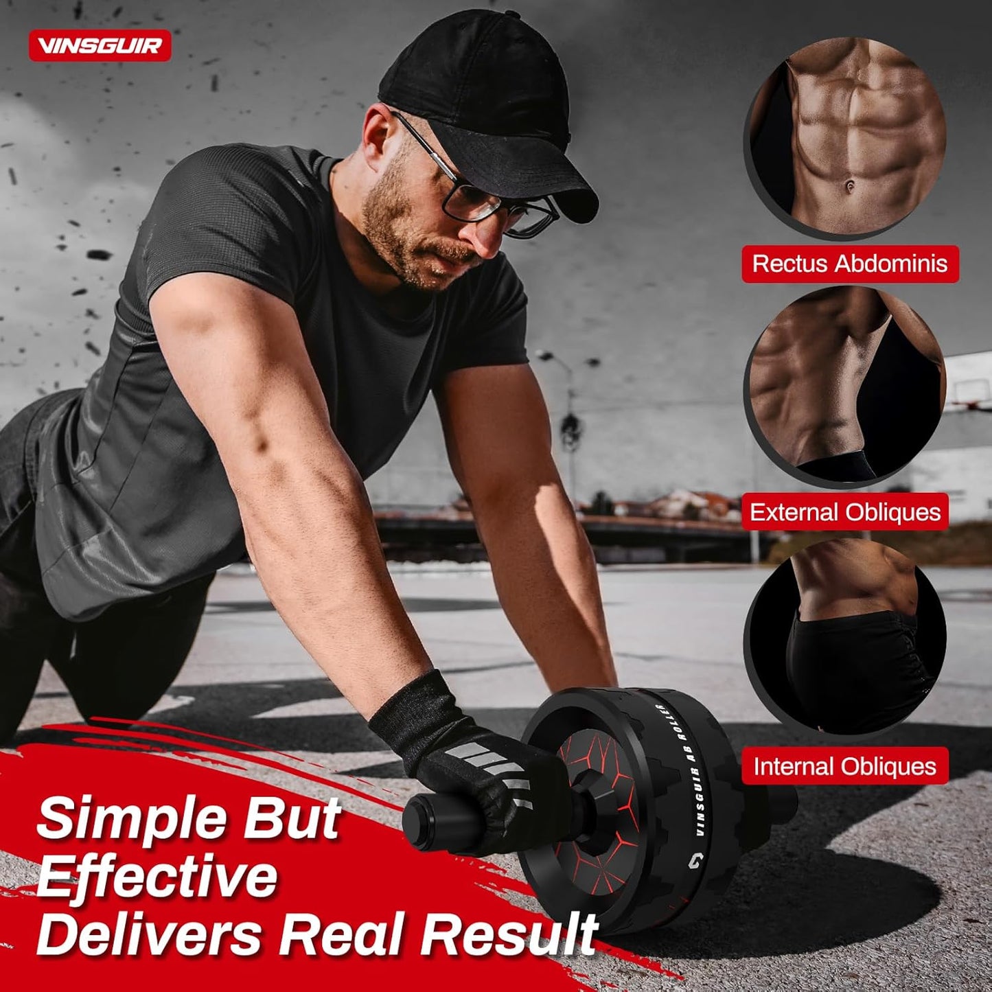 Roller Wheel, Abs & Core Workout Equipment for Home Gym with Knee Pad Accessories, Abdominal Wheel for Full-body Strength Training