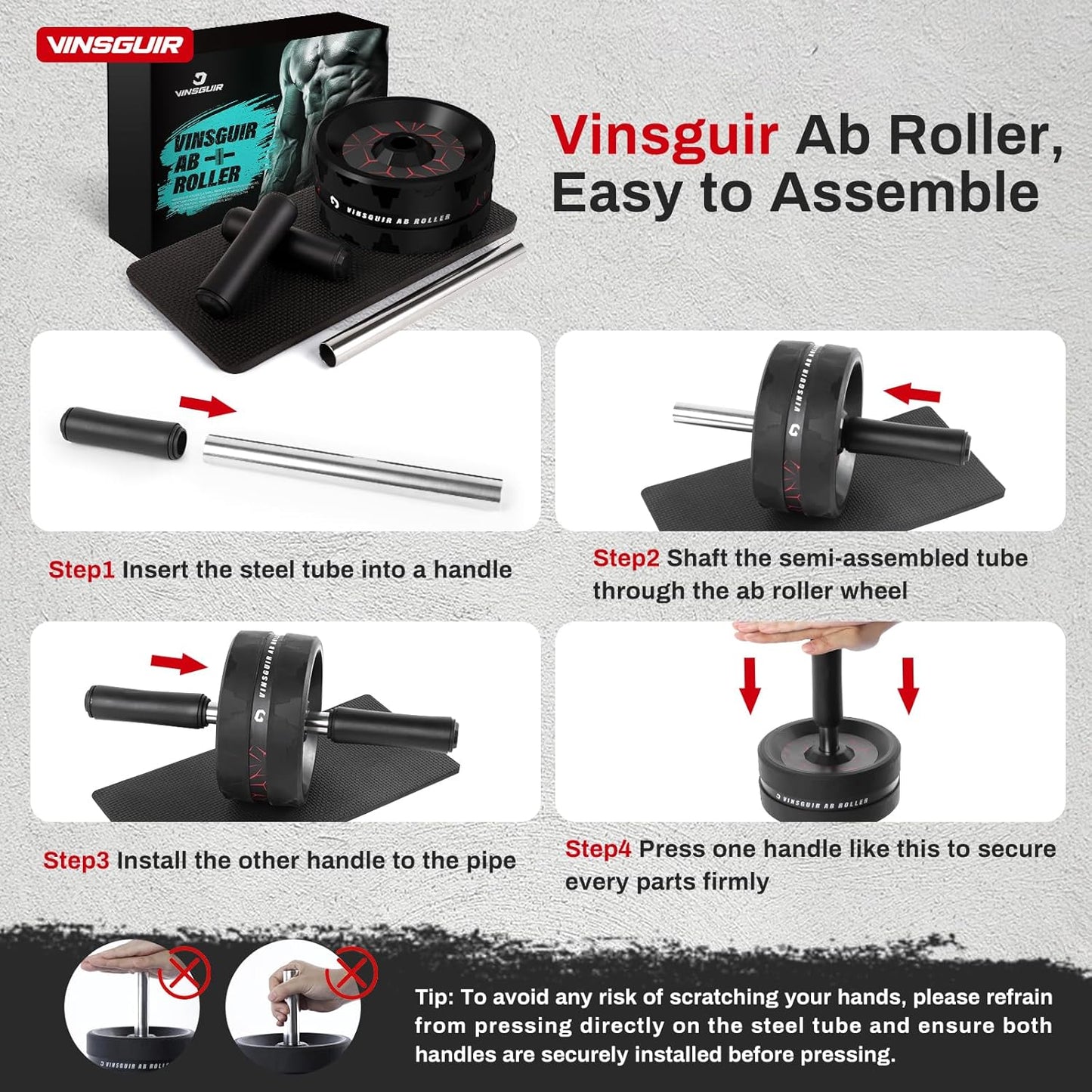 Roller Wheel, Abs & Core Workout Equipment for Home Gym with Knee Pad Accessories, Abdominal Wheel for Full-body Strength Training